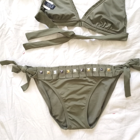 NWOT BECCA Swimwear Olive Green Studded Bikini Set Sz S/M - Picture 3 of 10